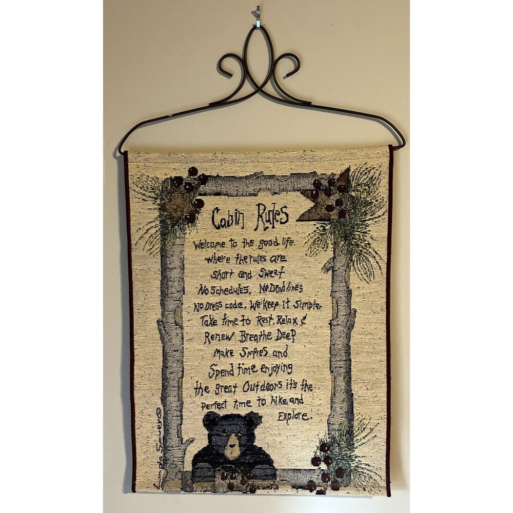 Linda Spivey Cabin Rules Tapestry Wall Hanger Bannerette 13x18 with Metal Hanger